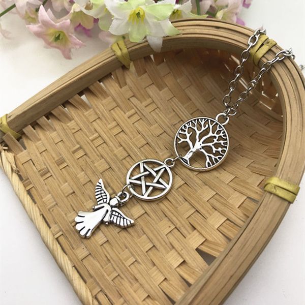 alloy ancient silver tree of life pentagram guardian angel charm pendant 45cm cross chain necklace couple jewelry valentine's day prese
alloy ancient silver tree of life pentagram guardian angel charm pendant 45cm cross chain necklace couple jewelry valentine's day prese