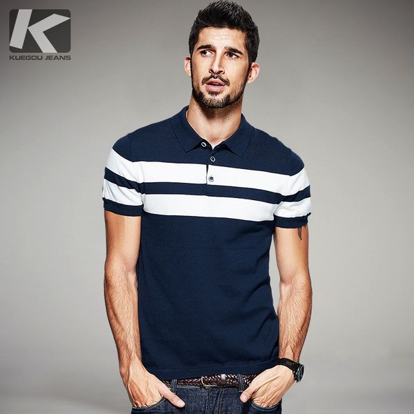 Kuegou New Summer Mens Knitted Polo Shirts 100 %Cotton Striped Blue Brand Clothing Man 'S Wear Short Sleeve Slim Clothes 16972
Kuegou New Summer Mens Knitted Polo Shirts 100 %Cotton Striped Blue Brand Clothing Man 'S Wear Short Sleeve Slim Clothes 16972
