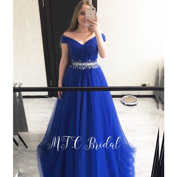 gorgeous royal blue evening dresses glitter crystals tulle off the shoulder a line long prom gowns 2019 women party dress, White;black
gorgeous royal blue evening dresses glitter crystals tulle off the shoulder a line long prom gowns 2019 women party dress, White;black