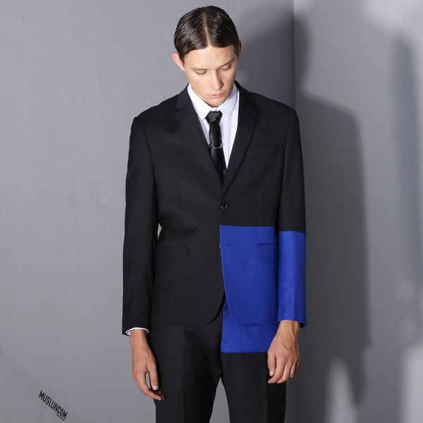 2019 new men's clothing gd hair stylist catwalk fashion blue patchwork casual suit coat singer costumes, White;black
2019 new men's clothing gd hair stylist catwalk fashion blue patchwork casual suit coat singer costumes, White;black