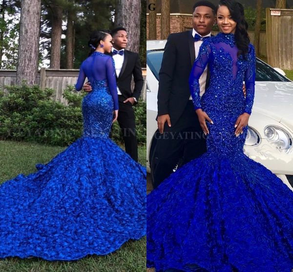 3d flower mermaid royal blue african prom dress long sleeves chapel train burgundy beaded crystal plus size evening graduation party dress, Black
3d flower mermaid royal blue african prom dress long sleeves chapel train burgundy beaded crystal plus size evening graduation party dress, Black