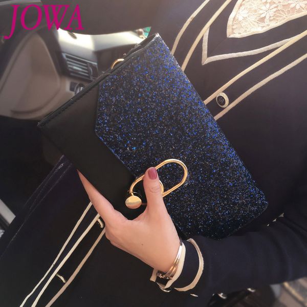 

2017 new design women's fashion envelope bags shiny sequined office day clutches black night purse evening party package 2 color