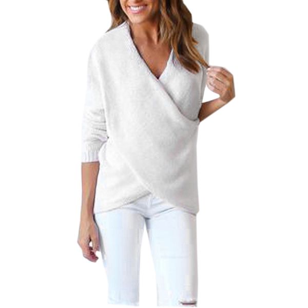 jaycosin fashion women casual simple solid color loose v-neck cross long sleeve sweater stylish comfortable elegant jumper, White;black
jaycosin fashion women casual simple solid color loose v-neck cross long sleeve sweater stylish comfortable elegant jumper, White;black
