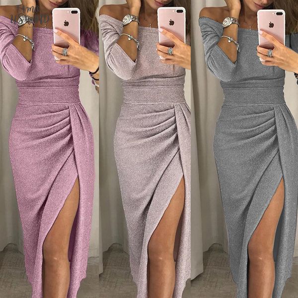 autumn party shiny bodycon dress dinner women female off shoulder ruched thigh slit dress plus, Black;gray
autumn party shiny bodycon dress dinner women female off shoulder ruched thigh slit dress plus, Black;gray