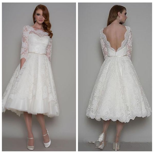 half sleeves a-line lace appliques wedding dresses tea length 2019 modest v-shape back bridal gowns formal short ladies vestidos de mariee, White
half sleeves a-line lace appliques wedding dresses tea length 2019 modest v-shape back bridal gowns formal short ladies vestidos de mariee, White