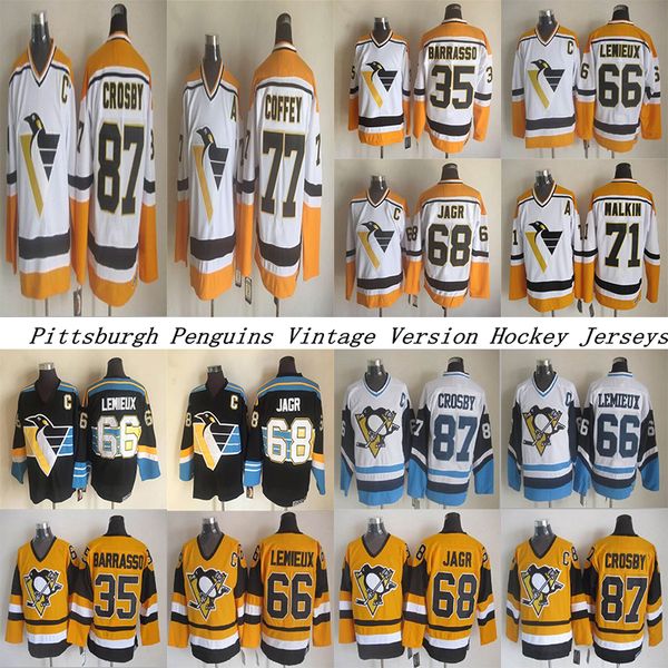 Pittsburgh Penguins CCM Vintage jerseys 87 CROSBY 71 MAKLIN 66 LEMIEUX 35 BARRASSO 68 JAGR 77 COFFEY Men's Hockey Jersey, Black;red
Pittsburgh Penguins CCM Vintage jerseys 87 CROSBY 71 MAKLIN 66 LEMIEUX 35 BARRASSO 68 JAGR 77 COFFEY Men's Hockey Jersey, Black;red