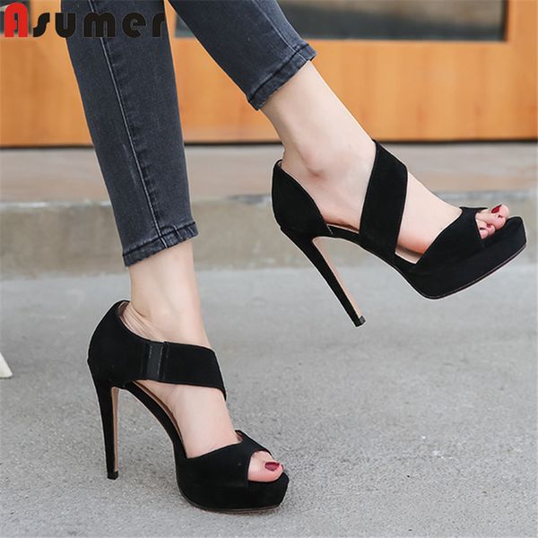 asumer 2020 suede leather women sandals slip on summer super high heels platform sandals party shoes ladies, Black
asumer 2020 suede leather women sandals slip on summer super high heels platform sandals party shoes ladies, Black