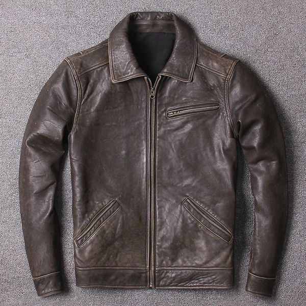 2019 men's stone wash vintage sheepskin genuine leather jacket slim fit gatekeeper leather coat men brown clothing male, Black
2019 men's stone wash vintage sheepskin genuine leather jacket slim fit gatekeeper leather coat men brown clothing male, Black