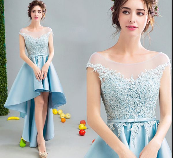 vestido de festa sky blue lace appliques a line high low evening dress sheer back corset cap sleeve formal evening gowns selling, Black;red
vestido de festa sky blue lace appliques a line high low evening dress sheer back corset cap sleeve formal evening gowns selling, Black;red