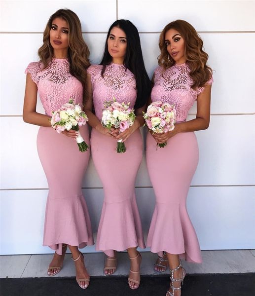 new bridesmaid dresses high neck pink lace appliques short sleeves mermaid ankle length party wedding guest dress maid of honor gowns, White;pink
new bridesmaid dresses high neck pink lace appliques short sleeves mermaid ankle length party wedding guest dress maid of honor gowns, White;pink