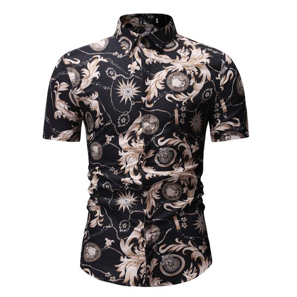men's fashion printed casual turn-down collar short-sleeve shirt fashion blouse top, White;black
men's fashion printed casual turn-down collar short-sleeve shirt fashion blouse top, White;black