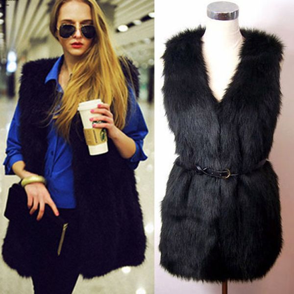 fashion women faux fur sleeveless vest waistcoats 2018 fluffy casual v neck belt slim fur coat outwears women's luxury vests, Black
fashion women faux fur sleeveless vest waistcoats 2018 fluffy casual v neck belt slim fur coat outwears women's luxury vests, Black