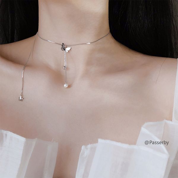 925 sterling silver openwork butterfly pendant choker chain necklace female elegant ajustable necklace slim romantic jewelry, Golden;silver
925 sterling silver openwork butterfly pendant choker chain necklace female elegant ajustable necklace slim romantic jewelry, Golden;silver