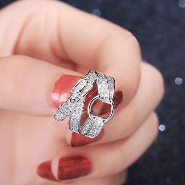 925 belt buckle opening adjustable size zircon ring female personality versatile creative hipster ring wholesale, Silver
925 belt buckle opening adjustable size zircon ring female personality versatile creative hipster ring wholesale, Silver