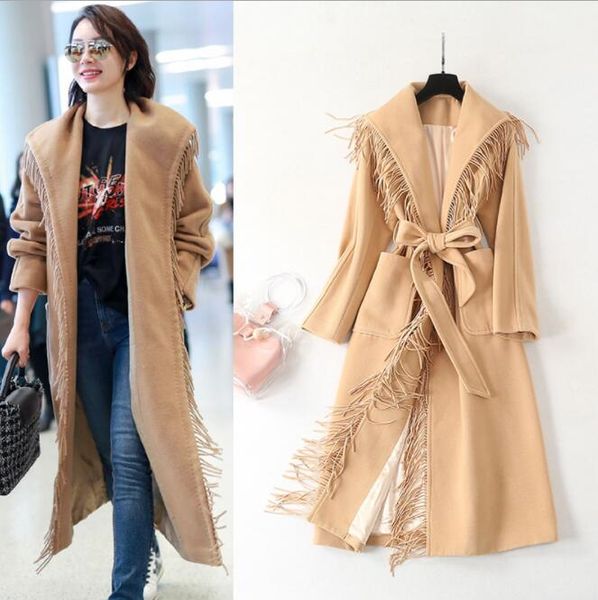 fashion elegant loose wool blends long coat 2019 winter woolen coat women turn-down collar tassel belt wool coats, Black
fashion elegant loose wool blends long coat 2019 winter woolen coat women turn-down collar tassel belt wool coats, Black