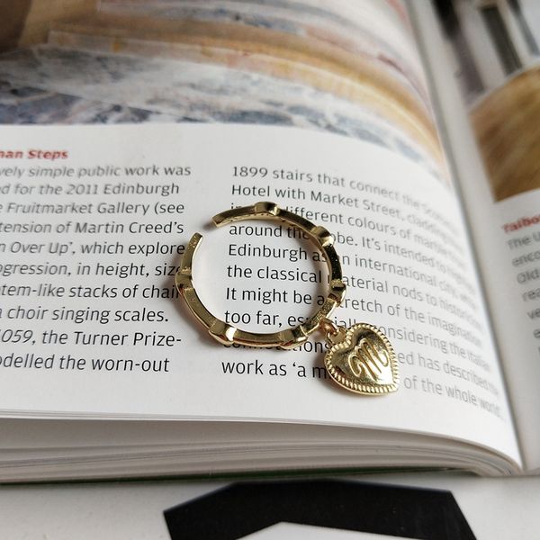 louleur 925 sterling silver letter m heart rings gold fashion creative texture wild open rings for women girls fine jewelry gift, Golden;silver