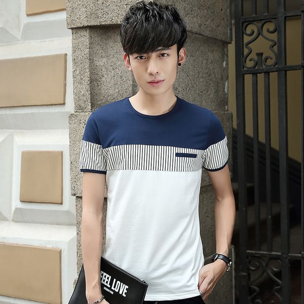 mens designer short sleeve t-shirt stitching base shirt slim casual clothes tide, White;black
mens designer short sleeve t-shirt stitching base shirt slim casual clothes tide, White;black