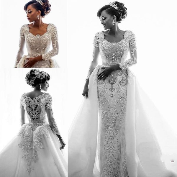 gorgeous long sleeves crystals beads 2019 wedding dresses mermaid appliques lace sequins bridal gowns with overskirt arabic african, White
gorgeous long sleeves crystals beads 2019 wedding dresses mermaid appliques lace sequins bridal gowns with overskirt arabic african, White