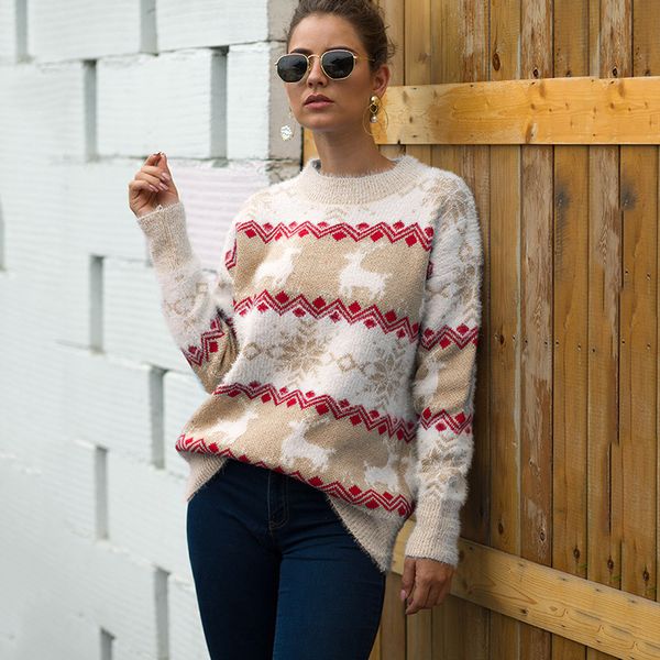 long sleeve print winter female sweater christmas deer sweater woman pullover knit clothes, White;black
long sleeve print winter female sweater christmas deer sweater woman pullover knit clothes, White;black