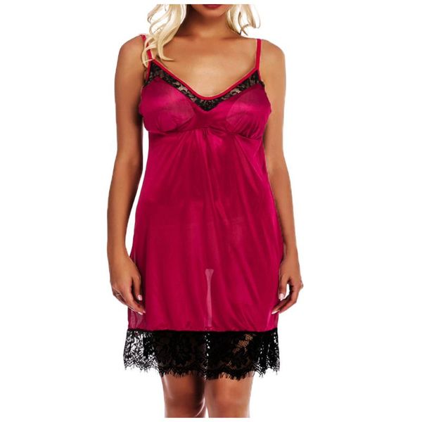 women sleepwear night dress lingerie sleeveless strap nightwear lace splice trim satin nightgown seksi bayan pijama mujer, Black;red
women sleepwear night dress lingerie sleeveless strap nightwear lace splice trim satin nightgown seksi bayan pijama mujer, Black;red