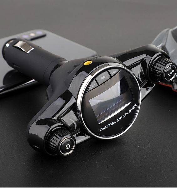 

bt08 new big eyes double head fm car bluetooth mp3 double knob cool light big screen display voltage