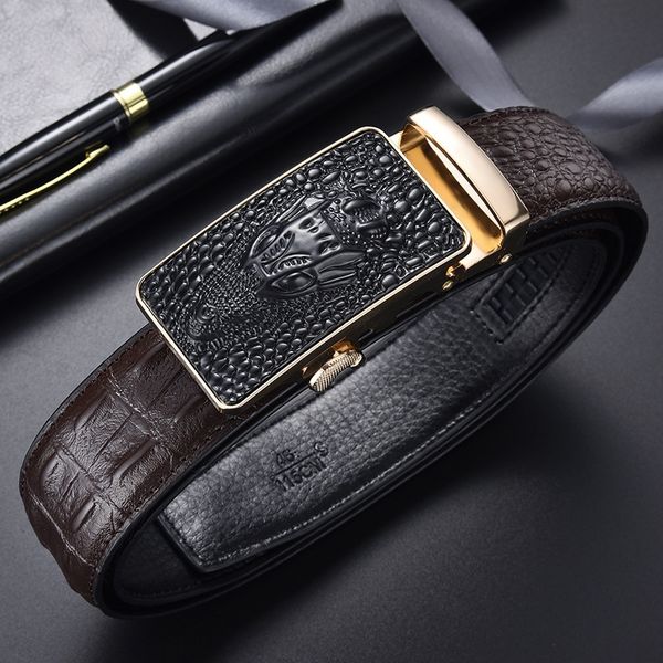automatic buckle business customized automatic buckle men's crocodile business belt men's crocodile belt customized, Black;brown
