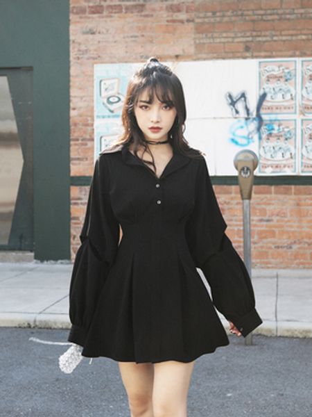 ruibbit new arrival spring autumn punk gothic black dress fashion long sleeve v collar female slim dresses, White
ruibbit new arrival spring autumn punk gothic black dress fashion long sleeve v collar female slim dresses, White
