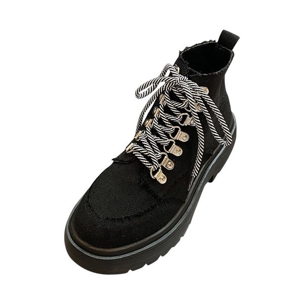 winter women's lace up cloth upper canvas causal cool boots platforms retro boot, Black
winter women's lace up cloth upper canvas causal cool boots platforms retro boot, Black