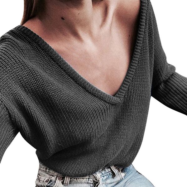 2019 new women sweater pullover casual deep v neck knitted long sleeve sueter mujer invierno winter clothes, White;black
2019 new women sweater pullover casual deep v neck knitted long sleeve sueter mujer invierno winter clothes, White;black