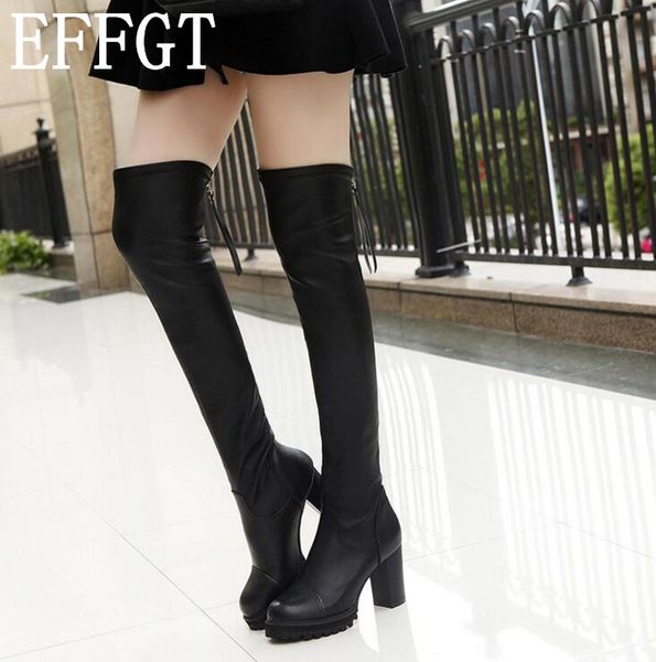 effgt new popular knee high boots women solid zipper pu boots high heels round head platform thigh y162, Black
effgt new popular knee high boots women solid zipper pu boots high heels round head platform thigh y162, Black