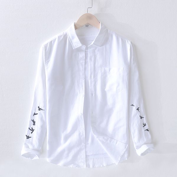 2019 new cotton and linen men's casual shirt fashion embroidery shirt male long sleeve white shirts men brand chemise, White;black
2019 new cotton and linen men's casual shirt fashion embroidery shirt male long sleeve white shirts men brand chemise, White;black