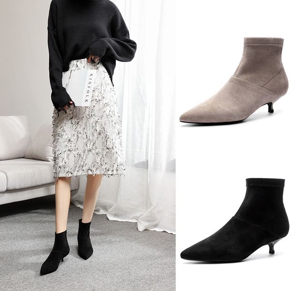 fu womens boots 2019 short boots womens thin heel low heels shoes winter autumn fashion shoes, Black