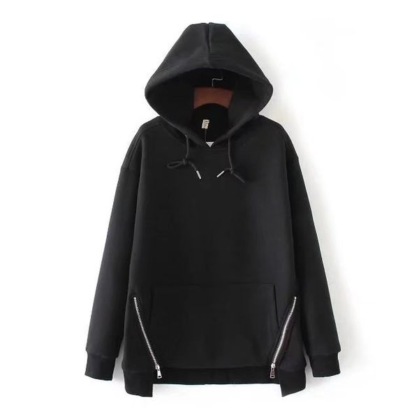 2017 europe and america fashion new style both sides oblique zipper drawstring hoodie women's e-7394, Black
2017 europe and america fashion new style both sides oblique zipper drawstring hoodie women's e-7394, Black