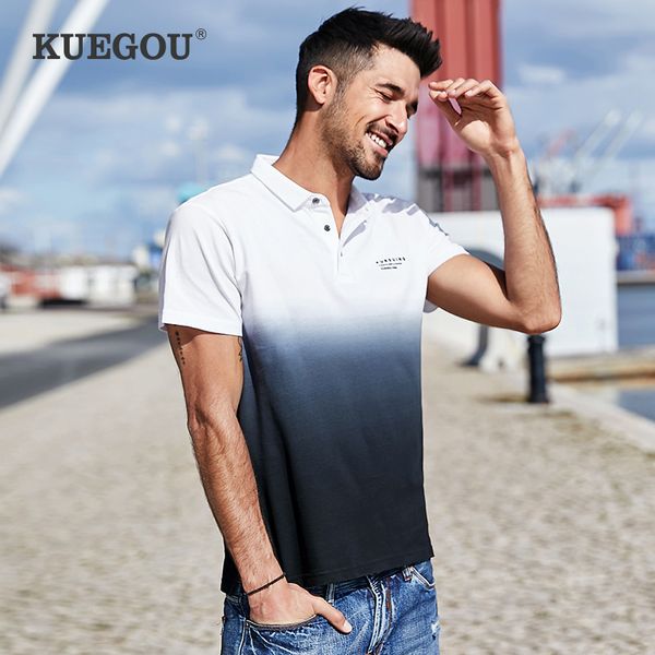 kuegou 100% cotton men's shirt short sleeve gradient colour poloshirt summer men polos plus size zt-3363, White;black
kuegou 100% cotton men's shirt short sleeve gradient colour poloshirt summer men polos plus size zt-3363, White;black