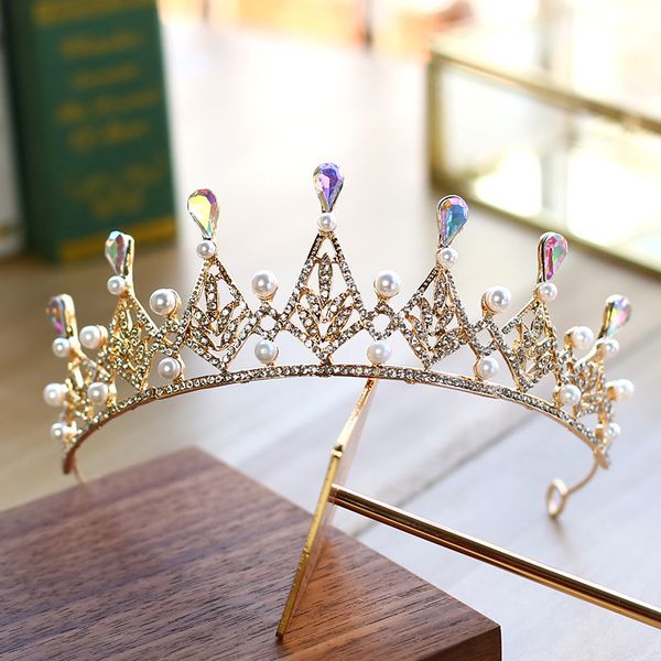 korean bride's headdress high-grade bride tiara princess crown golden dazzling luxury wedding hair accessories, Golden;white
korean bride's headdress high-grade bride tiara princess crown golden dazzling luxury wedding hair accessories, Golden;white