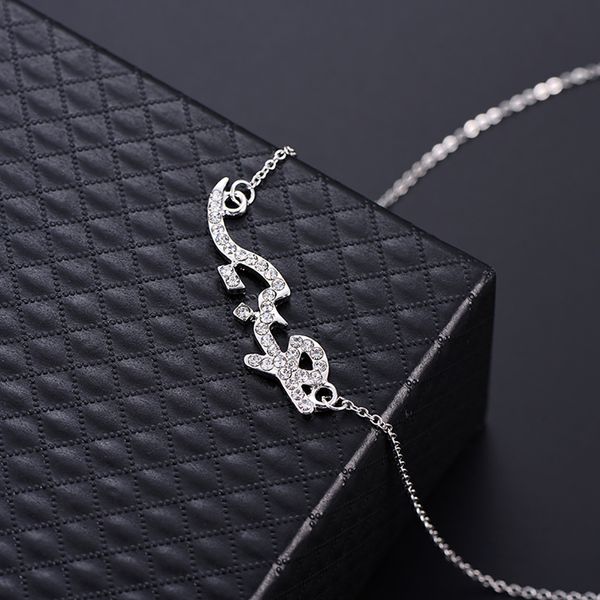 women arabic crystal chain necklace letters pendant jewelry girls alloy clavicle necklace jewelry, Silver
women arabic crystal chain necklace letters pendant jewelry girls alloy clavicle necklace jewelry, Silver