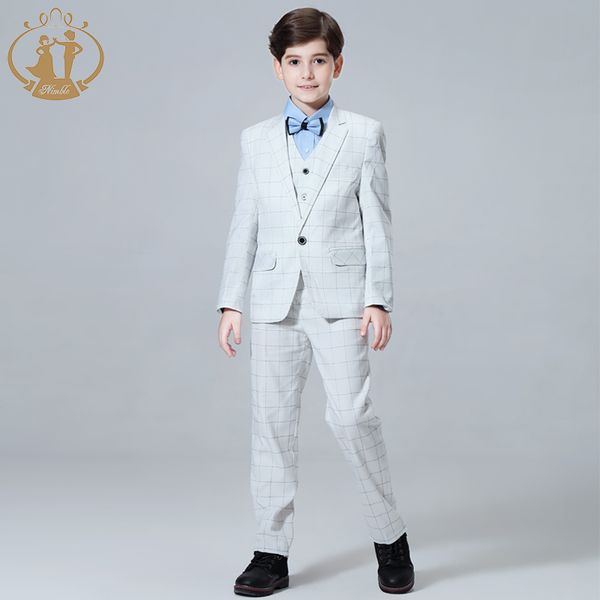 2020 new 3pcs kids plaid wedding blazer suit brand flower boys formal tuxedos school suit kids spring clothing set baby boy, Black