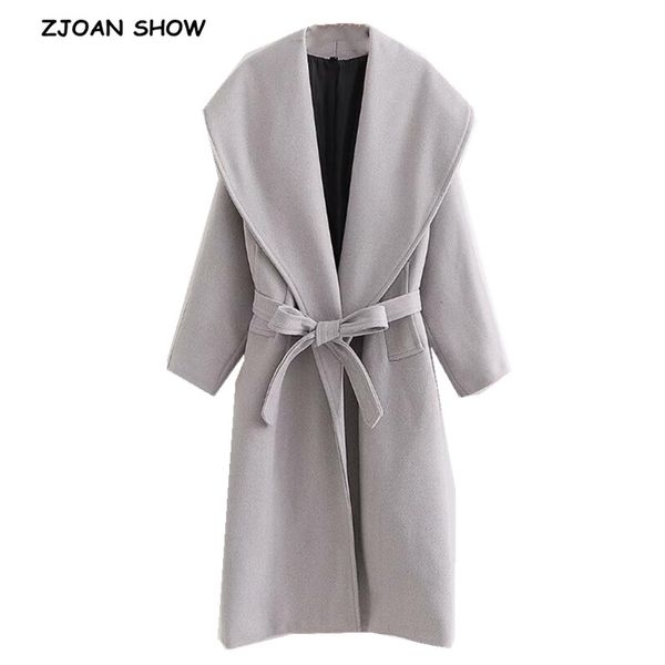 2020 vintage large lapel collar casual long loose beige gray wool blend trench with wide sash coat tie bow belt outerwear, Black
2020 vintage large lapel collar casual long loose beige gray wool blend trench with wide sash coat tie bow belt outerwear, Black