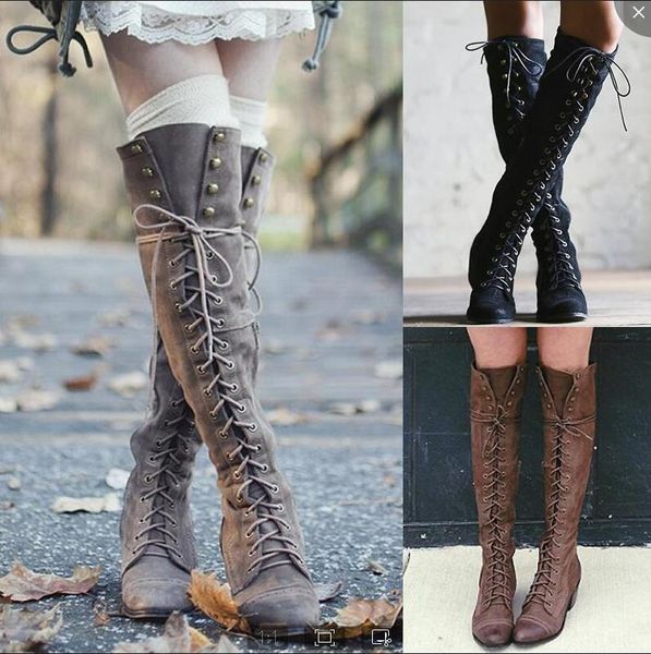 lace up over knee boots women boots flats shoes woman square heel rubber flock botas winter thigh high, Black
lace up over knee boots women boots flats shoes woman square heel rubber flock botas winter thigh high, Black