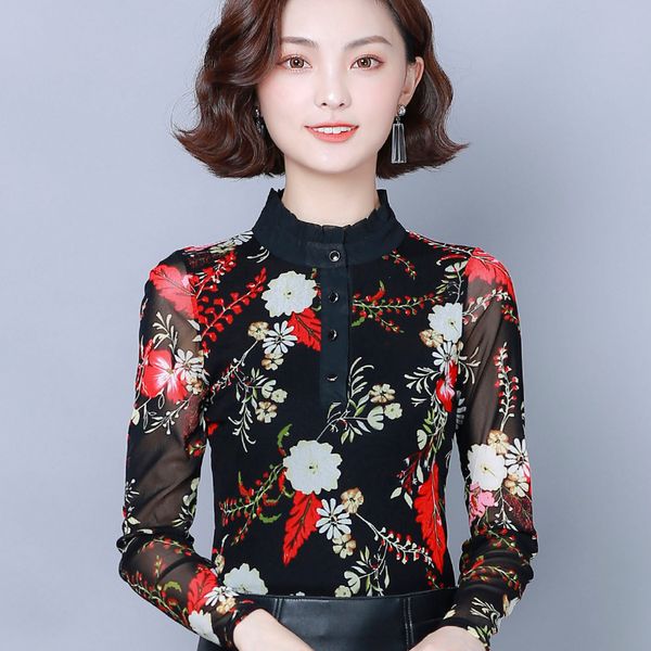 spring black floral chiffon female blouses shirts korea peinted office blouse shirts mesh bottoming women blusas shirt, White
spring black floral chiffon female blouses shirts korea peinted office blouse shirts mesh bottoming women blusas shirt, White