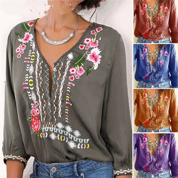 new women v-neck blouse long sleeves embroidery loose plus size womens and blouses plus size women clothes, White
new women v-neck blouse long sleeves embroidery loose plus size womens and blouses plus size women clothes, White
