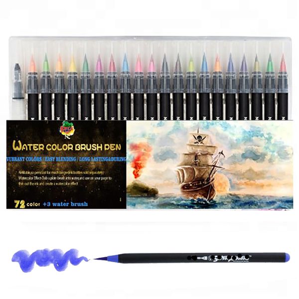 72+3 Colors Soft Flexible Tip Art Markers Set For Drawing Watercolor Brush Pens