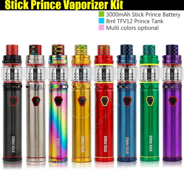 

Ручка Prince Vape Pen Starter Kit со встроенной батареей 3000 мАч 8 мл TFV12 Запатентованный запорный механизм Prince Tank Vaporizer Электронная сигарета Vapor