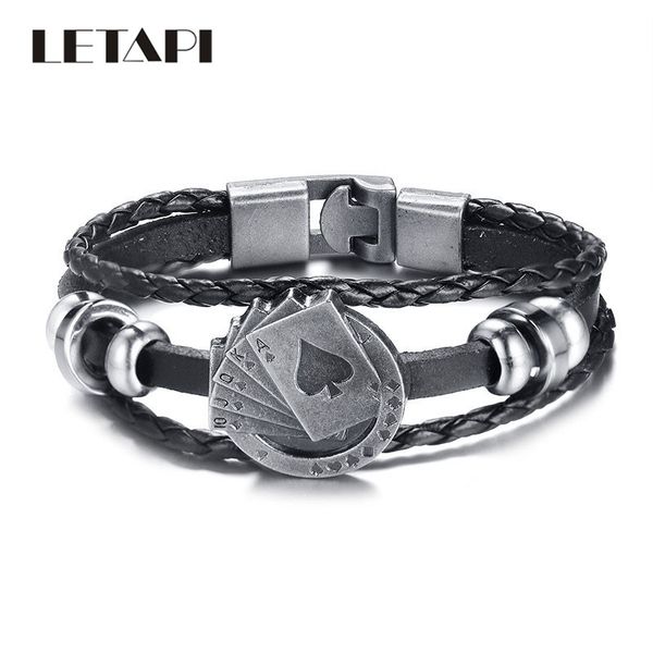 letapi vintage male leather bracelet playing cards raja vegas charm multilayer braided bracelets bangles for men, Black
letapi vintage male leather bracelet playing cards raja vegas charm multilayer braided bracelets bangles for men, Black