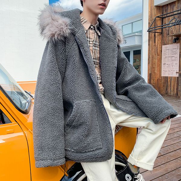 men's wool & blends 2021 autumn korean version of the retro loose thick hooded lamb fluff handsome fur collar couple casual woolen coat, Black
men's wool & blends 2021 autumn korean version of the retro loose thick hooded lamb fluff handsome fur collar couple casual woolen coat, Black