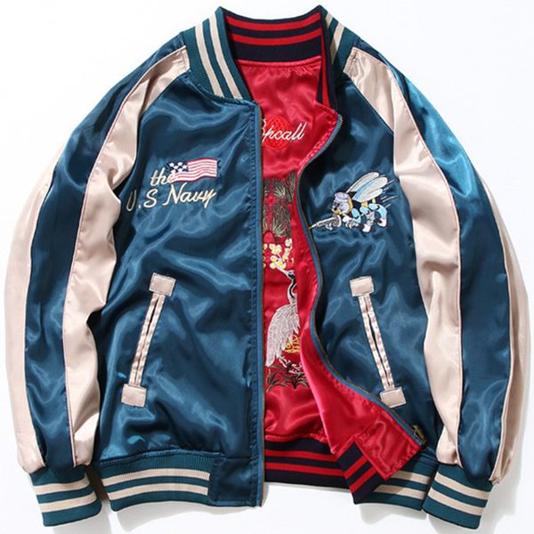 men's jackets 2021 men women fashion japan yokosuka embroidery jacket vintage baseball uniform both sides wear hip hop bomber coats, Black;brown
men's jackets 2021 men women fashion japan yokosuka embroidery jacket vintage baseball uniform both sides wear hip hop bomber coats, Black;brown