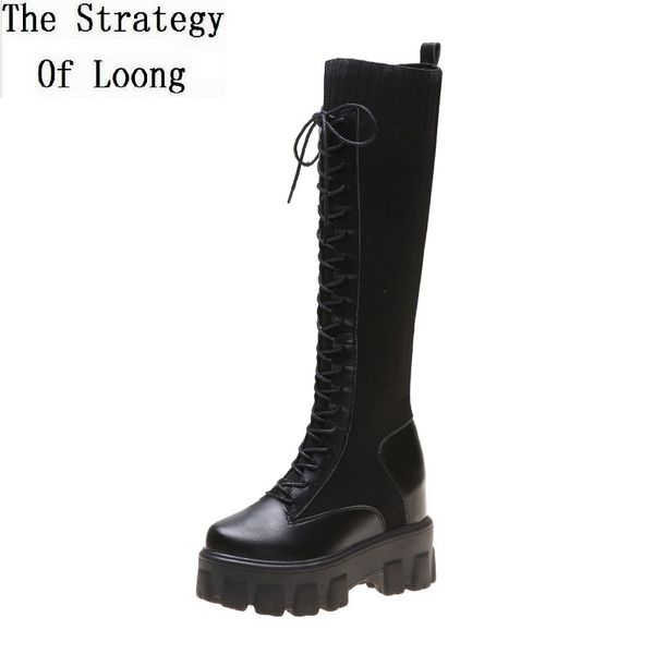 slim spring autumn women platform height increasing knee-high cross-tied stretch equestrian boots ladies long knight boots 1912, Black
slim spring autumn women platform height increasing knee-high cross-tied stretch equestrian boots ladies long knight boots 1912, Black