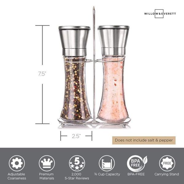 premium stainless steel salt and pepper grinder set with stand - tall salt and pepper shakers with adjustable coarseness - salt other kitche
premium stainless steel salt and pepper grinder set with stand - tall salt and pepper shakers with adjustable coarseness - salt other kitche