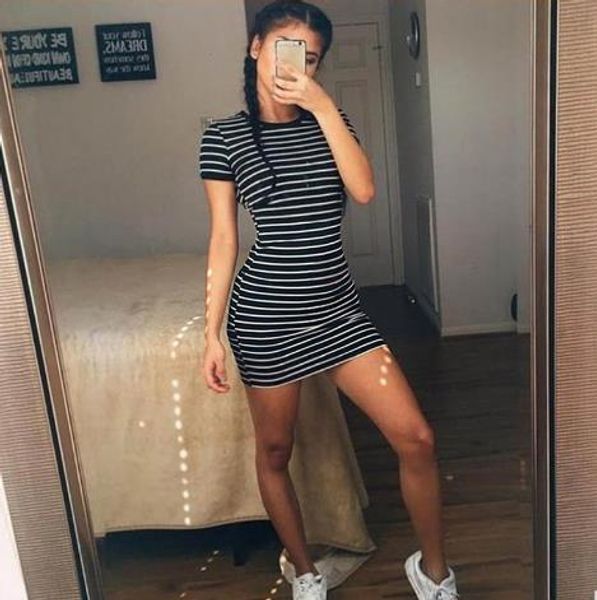 summer round neck short-sleeved dress black and white striped dresses casual elegant sheath slim dress dropshipping, Black;gray
summer round neck short-sleeved dress black and white striped dresses casual elegant sheath slim dress dropshipping, Black;gray