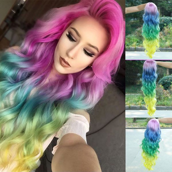 gossamelle ombre pink blue green yellow 4 tones lace front wig long wavy synthetic wigs for women colorful rainbow cosplay wigs, Black
gossamelle ombre pink blue green yellow 4 tones lace front wig long wavy synthetic wigs for women colorful rainbow cosplay wigs, Black